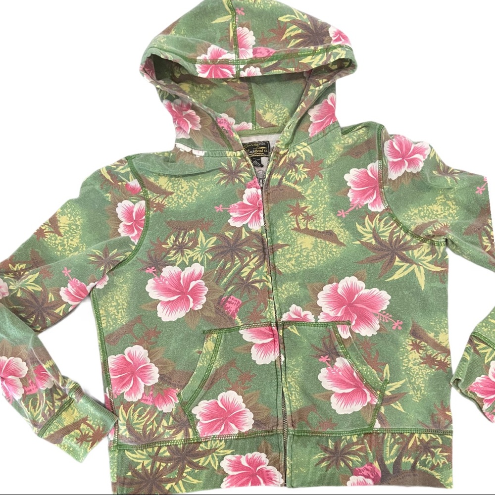 Lucky Brand Hibiscus Print Zip Front Hoodie